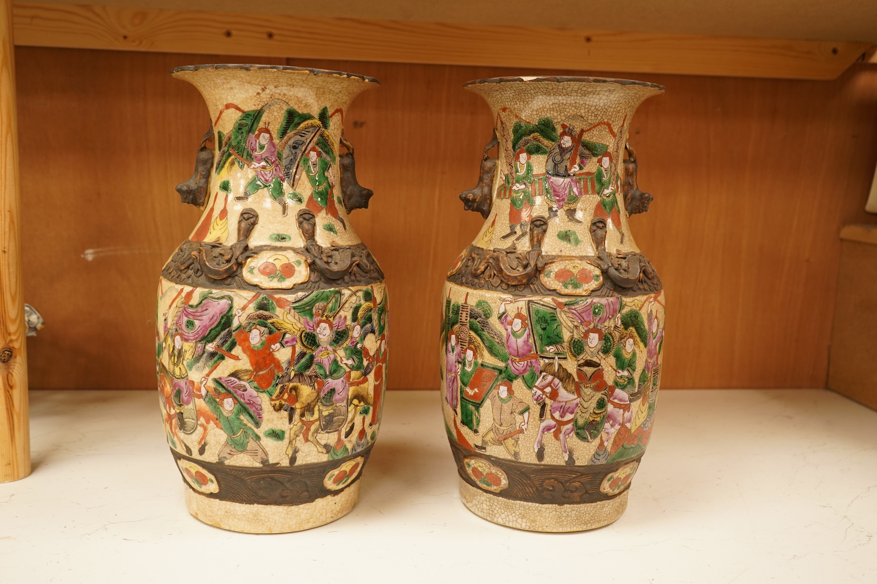 A pair of 19th century Chinese crackle glaze vases, 36cm